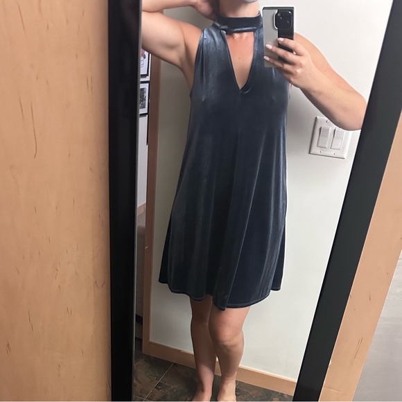 Soprano | Blue Velvet Cut-Out High Neck Mini Dress | Size S - Picture 2 of 3